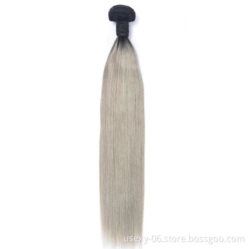 Raw Cuticle Aligned Virgin Hair Malaysian Two Tone Ombre 1B/Grey Silk Straight Color Hair Extension